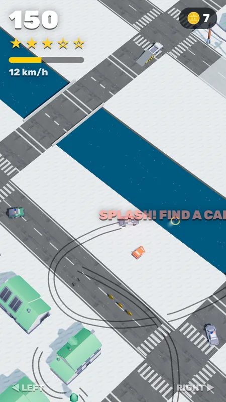 Snowy district with a canal: jump out and find a new car